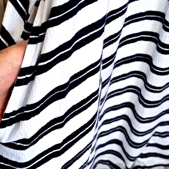 Land's End 2X (20W-22W) Striped Hi-Lo Midi Dress Pockets Nautical Preppy V-Neck - Picture 7 of 12